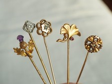 LOT 5 EPINGLES A CRAVATE ANCIEN PLAQUE OR ANTIQUE TIE PIN FIX