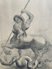 Rare gravure signée Odilon Redon Centaure & Dragon mythologie éditions Braun