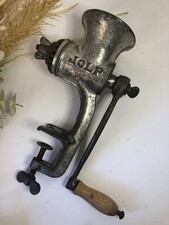 Ancien hachoir à viande manuel avec poignée en bois - Taille 2 - Marque JOLP