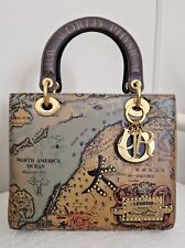 RARE Christian Dior Lady Dior medium limited art series Hong Hao map handbag bag