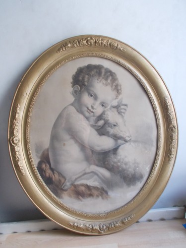 Ancien cadre ovale bois - ancien,