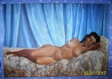 tableau HSP huile sur panneau nu feminin signé henri mois?? et daté tanger 1964