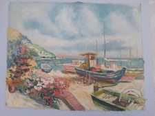 Tableau bateau peinture huile sur toile paysage marine