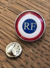 GROS PIN'S 2cm Métal Argenté RF Cocarde Tricolore Macaron République Française