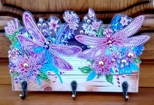 Porte clés libellules en acrylique avec collage perles diamants fait - 24x14 cm