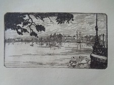 Gravure Vue urbaine lac avec