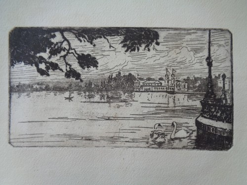 Gravure vue urbaine lac avec - urbaine,