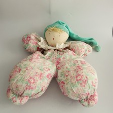 RARE ! Doudou Lutin / Poupée Moulin Roty Fleurs Rose Bleu Vintage 35cm