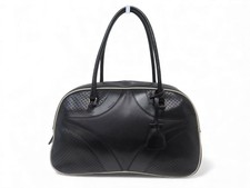 SAC A MAIN PRADA BOWLING EN CUIR PERFORE NOIR LISERET BLANC HAND BAG PURSE 1490€