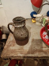 cruche/pichet en grès artisanal émail vert olive moucheté vintage année 60/70