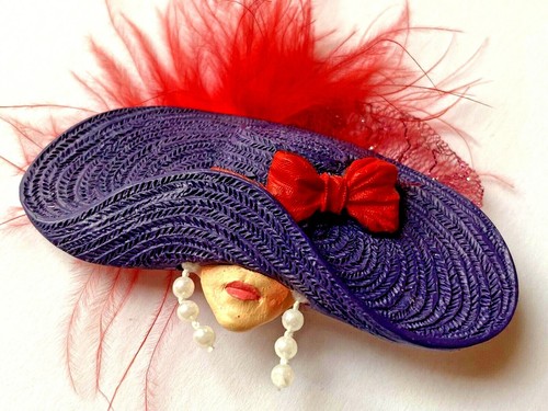 Broche vintage femme chapeau - broche,