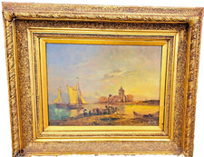 Tableau Huile sur bois marine retour de pêche  M.PAULET haut 56 larg 66 cm