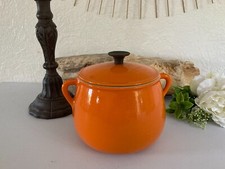 924⚜️ Ancienne Cocotte à Fondue Marmite, Faitout en Fonte Émaillée Orange