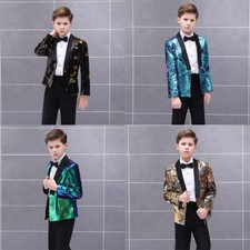Garçons Enfants Réversible Bicolore Paillettes Sequin Costume Veste Blazer
