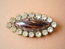 Vintage Broche en Laiton Strass Verre de Murano 12,2 G/4,5 X 2,1 CM