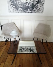  Table vintage 50 60 Guariche   pieds compas laiton