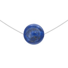 Collier Ras de cou fil nylon, Argent 925 et Lapis Lazuli - Longueur 42 cm