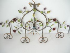 Porte-Manteau Fer Forgé 4 Places Avec Décoration De Rose Et Feuilles Cuivre Art