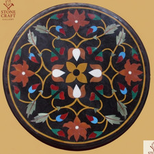 23 " Noir Marbre Centre Café Table Top Incrustation Handmade Travail Home Décor