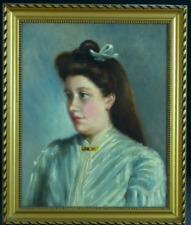 Beau Tableau ancien peinture portrait de jeune fille pensive art nouveau hst cdr