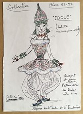 Dessin Original Encre Irène Leduc Portrait Chat Croquis Mode Couture Humour XXe