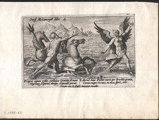 1602 Gravure Eau-forte Neptune et Coronis Métamorphoses Ovide Mythologie