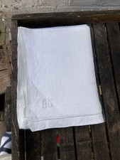 Antique French Waffle Hand Towel White 27x36”Linen Kitchen Cotton Monogram BC