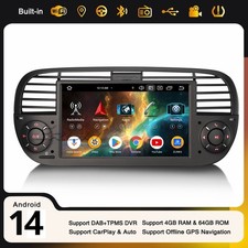 8-Cœurs Android 14 DAB+ Autoradio Navi CarPlay Wifi 4G USB DSP 4Go+64Go Fiat 500