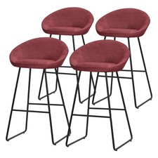 Set 4 tabourets de bar îlot chaise comptoir rouge dossier repose-pieds H 75 cm