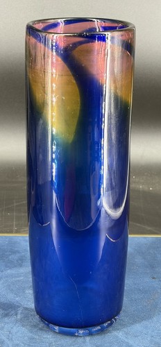 Grand vase verre soufflé bleu