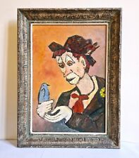 Tableau: peinture à l'huile sur panneau daté 1984 "Clown blanc & l'oiseau bleu".