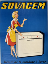 SOVACEM Déesse de la machine à laver affiche originale vers 1950