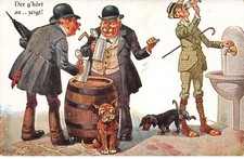 MIKIH- 0126 CHIEN TECKEL URINANT SUR UN HOMME HUMOUR + PUBLICITE HB HOFBRAUHAU