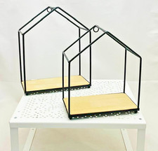 Lot de 2 étagères Maison métal/bois noir/beige mural ou à poser