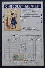 Facture 1929 Chocolat MENIER petite fille NOISIEL 70000  kilos Rialta Billhead 5