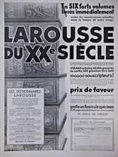 PUBLICITÉ PRESSE 1933 LAROUSSE DICTIONNAIRES XX° AGRICOLE MÉDICAL - ADVERTISING