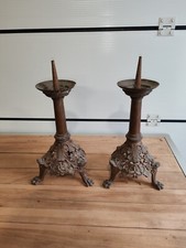 Rare ANCIEN Paire CIERGE RELIGIEUX EGLISE BRONZE Napoléon 3 XIXéme H38 cm