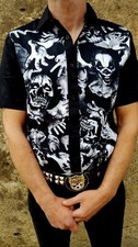 Chemise men's work shirt rockabilly psychobilly zomb leopard frankenstein horror