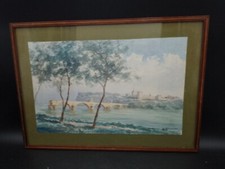 Tableau Peinture Aquarelle Signé R. Blossier Avignon le pont Benezet encadré