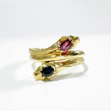Vintage You and Me Gold Sapphire and Ruby Snake ring