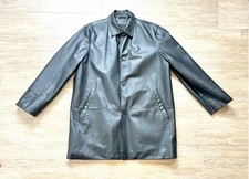 veste T48/50 vrai cuir noir long matelassé chaud manteau unisexe 423!