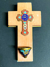 Ancien Petit Bénitier en Marbre Rose et Emaux Cloisonnés XIXème