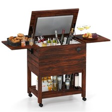 Glacière à Roulette en Bois de 51L Chariot Isothermique avec Étagères et Décaps