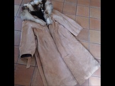 manteau long croûte de cuir de porc, daim chaud, fourré 