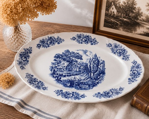 Superbe plat ovale ancien - 💙,