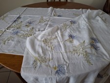 NAPPE rectangulaire ANCIENNE BRODEE, bord dentelle, voile de coton, 300 x 150 cm