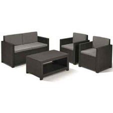 Loungeset Monaco Graphite 2x Fauteuil Banc Table , Avec Coussin Meuble Assis Set