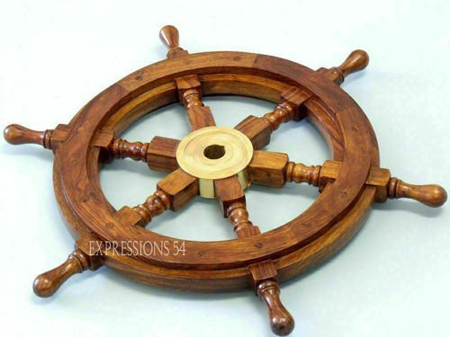 Roue bateau bois marron - bateau, en