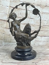 Érotique Fille Chair Flûte Satyre Musical Mystic Dieu Art Bronze Marbre Statue