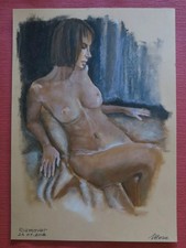 2018 Magnifique nu féminin, Pin-up,  dessin de Femme nue , Original, pastel, A3,